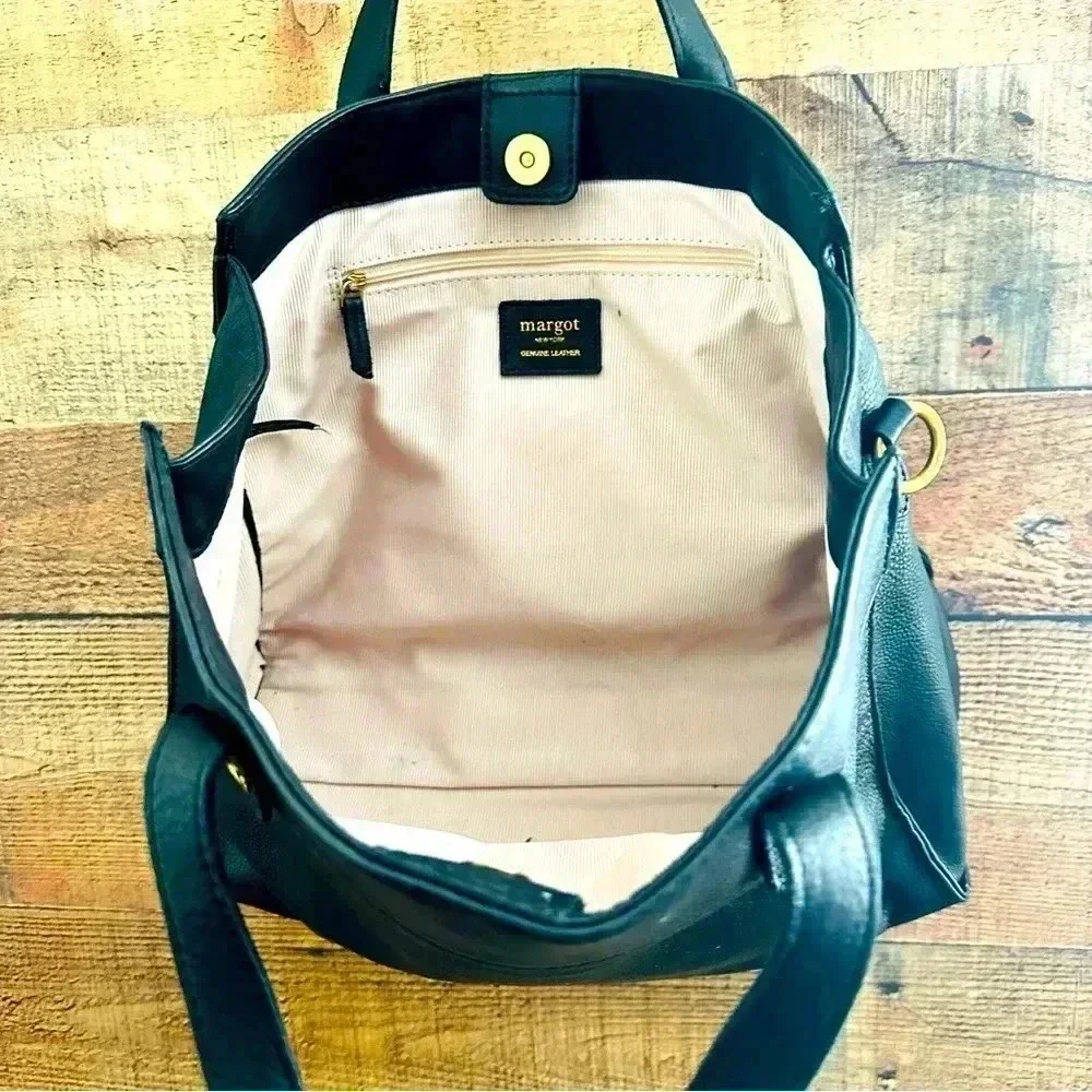Margot New York Black Casey Leather Crossbody Tote